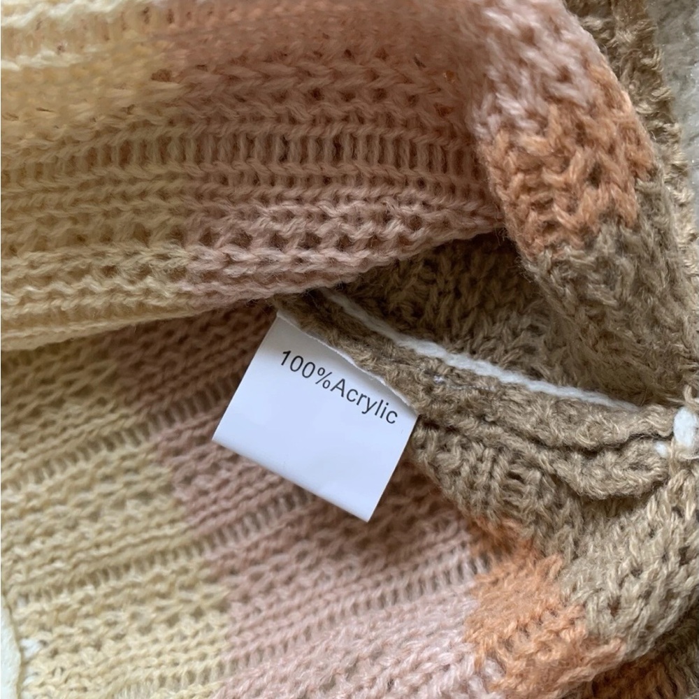Miss Sparkling Oversized Open Knit Sweater Top Wmns L Earthy Striped Beachy Boho - Picture 8 of 11